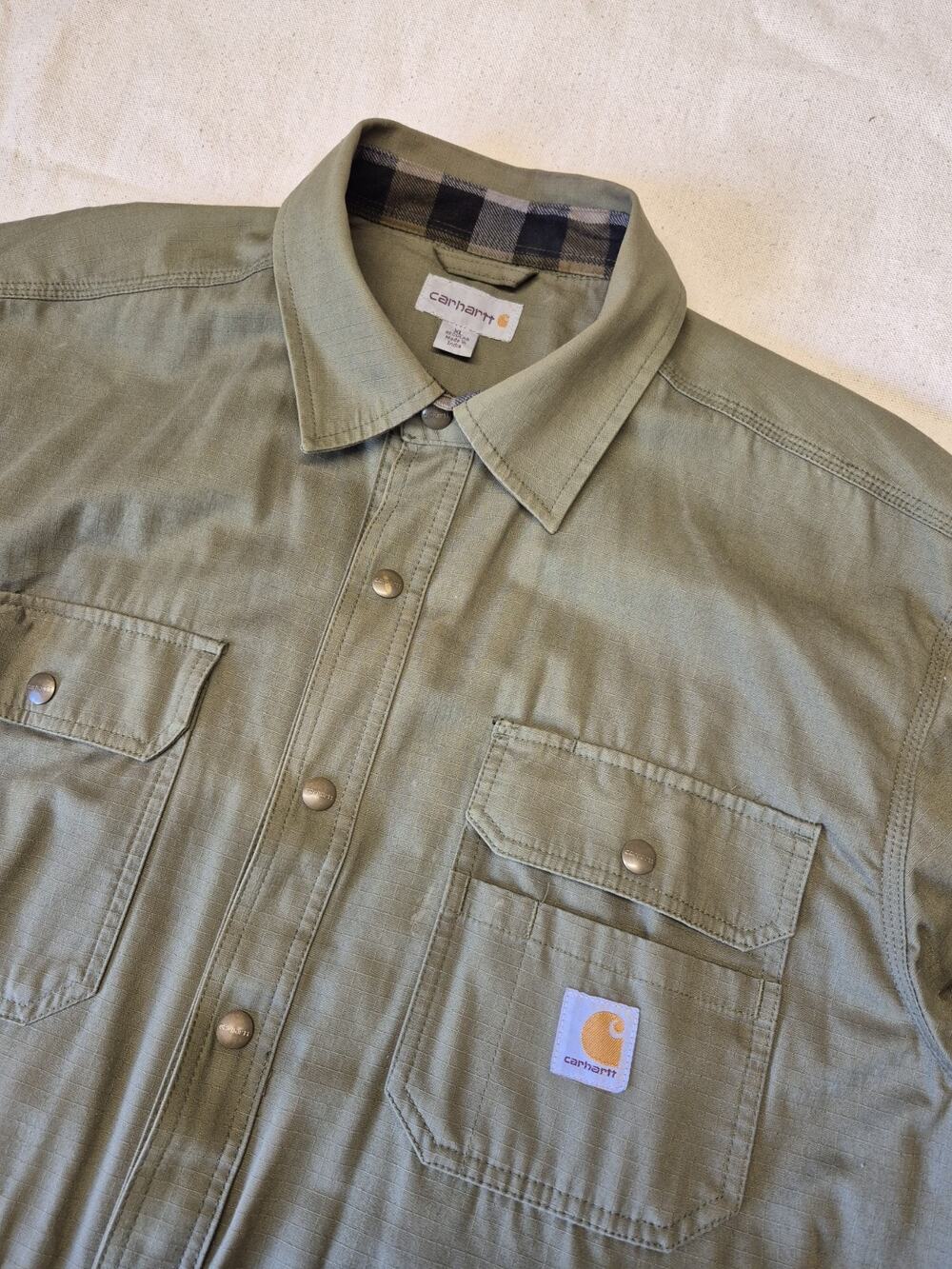 Carhartt Hubbard Flannel Lined Ripstop Shirt Jacket Olive Green Mens XL - Used